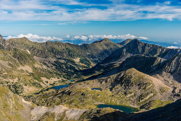 Beautiful mountain landscape wiht lakes on the valley.