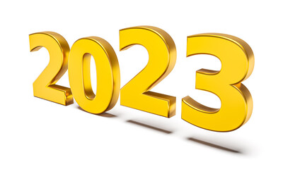 New year holiday concept in golden colors. Number 2023