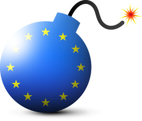 Bomb with european union flag. Blue bomb with stars. Flat vector illustration. 