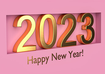 New year concept. Gold numbers 2023 on pink background