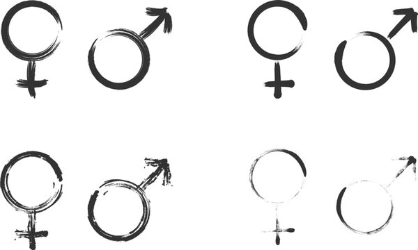 Hand drawn gender icon set. Grunge gender symbol icons. Vector illustration.