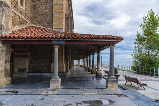 Arcades of the church of Santa Maria in the city of Luanco, in Asturias, Spain