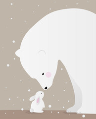 polar bear and white bunny. cute winter illustration