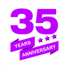 35th anniversary celebration vector template, bright creative 35th birthday logo design with beautiful ribbon. vector eps10