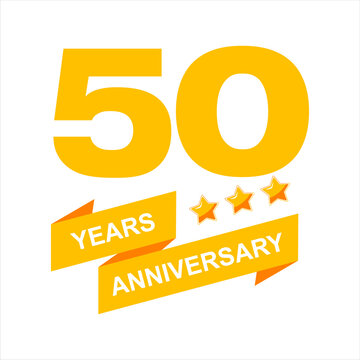 50th anniversary celebration vector template, bright creative 50th birthday logo design with beautiful ribbon. vector eps10