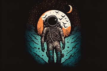 Space Theme T-Shirt Design With Illustration Of Dead Astronaut