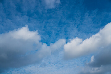 Blue sky with white clouds. Background or wallpaper