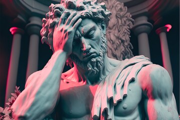 Obraz na płótnie Canvas Cyber Bullying Mixed Media Crying Greek God Statue Aesthetic Post