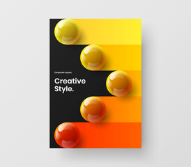 Unique 3D spheres cover template. Bright company brochure A4 design vector layout.