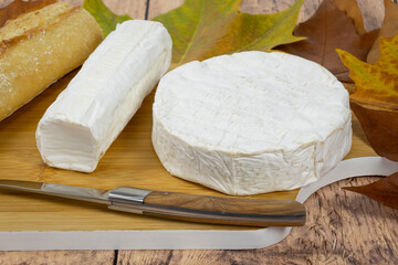 fromages coulommiers et buche de chèvre en gros plan
