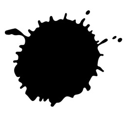 Blob or splash of paint, coffee or ink. Black round silhouette. PNG clipart isolated on transparent background
