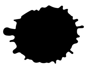 Blob or splash of paint, coffee or ink. Black round silhouette. PNG clipart isolated on transparent background
