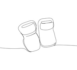 Children s slippers, shoes, booties one line art. Continuous line drawing of clothes, dress, children s, wardrobe, dress up, neat, comfortable, home, baby.