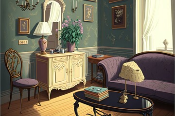 Illustration Of Interior Furniture And Decorations