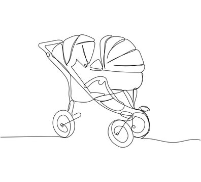 recommend clip art: Modern baby stroller for twins one line art. Continuous line drawing of childhood, safety, protection, transportation, personal, classic style, for winter.