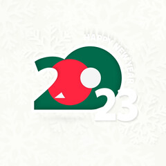 New Year 2023 for Bangladesh on snowflake background.
