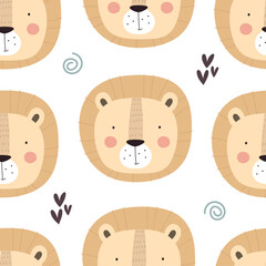 Seamless pattern with lions, decor elements. colorful vector for kids. hand drawing, flat style. baby design for fabric, print, textile, wrapper