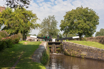 Fototapeta premium New Marton Top Lock No.2, Llangollen Canal, Shropshire, England