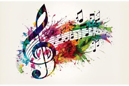 Banner Music Notes Colourful On White Background