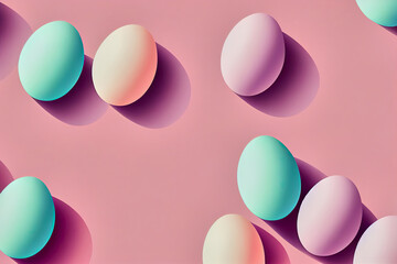 pastel colored dragee eggs on a pink background, ai rendered color image