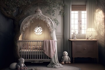 Beautiful Baby Bed Room Scene - obrazy, fototapety, plakaty