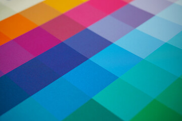 Close-up of Color Swatches or Paint Chips. Colourful Background. Colour Theory Banner.