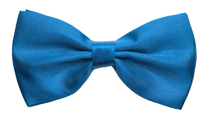 Blue satin bow tie, formal dress code necktie accessory. PNG clipart isolated on transparent background