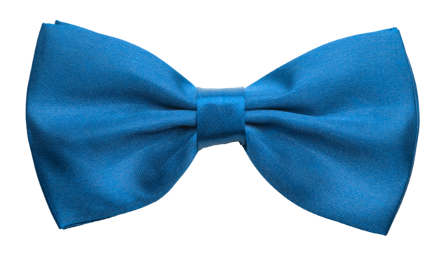 Blue satin bow tie, formal dress code necktie accessory. PNG clipart isolated on transparent background