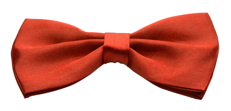 Red satin bow tie, formal dress code necktie accessory. PNG clipart isolated on transparent background