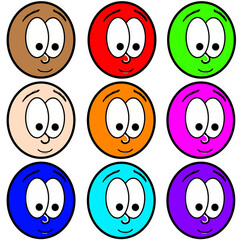 Assorted Colored Cute Cartoon Smiling Heads 9 Pack