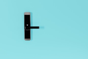 A handle with a lock for an access card. Concept of hotel locks, room entrances. 3D render, 3D illustration.