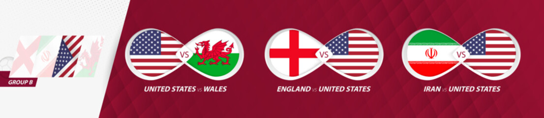 USA national team matches in group B, football competition 2022, all games icon in group stage.