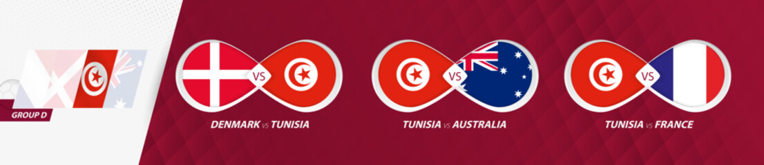 Tunisia national team matches in group D, football competition 2022, all games icon in group stage.