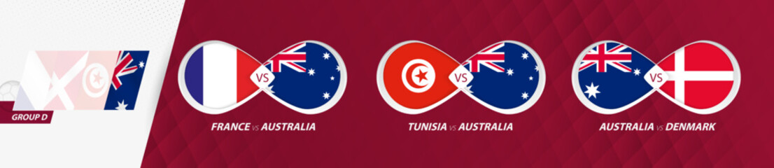 Australia national team matches in group D, football competition 2022, all games icon in group stage.