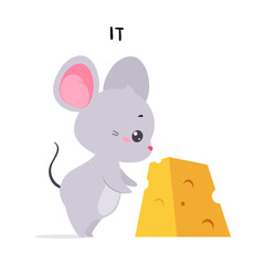 Little Mouse with Cheese Slab as It English Subject Pronoun for Educational Activity Vector Illustration