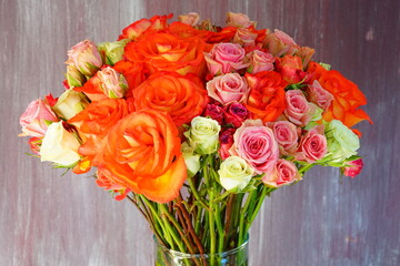 Colorful rose bouquet with multicolor flowers