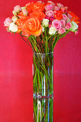 Colorful rose bouquet with multicolor flowers