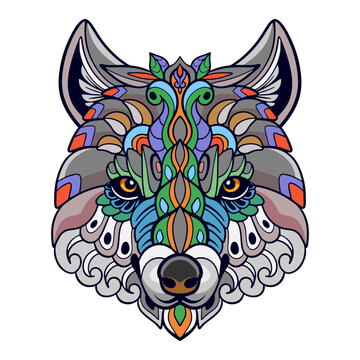 recommend clip art: Colorful Wolf head mandala arts isolated on white background