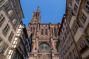 Strasbourg Cathedral, large and old building in the center of Strasbourg