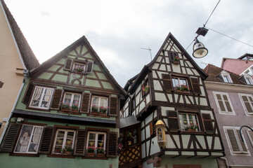 Houses of a French village in the Alsace area in France, with a mix between French and German style