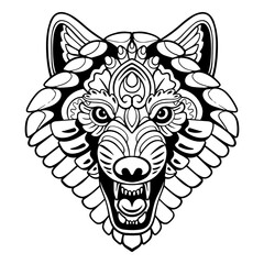 Beautiful Wolf head mandala arts isolated on white background