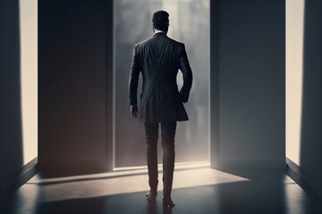 Businessman CEO manager walking. Back view of man in suit.