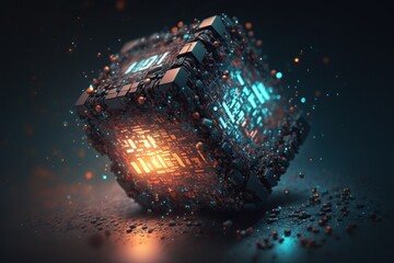 Glowing technology cube