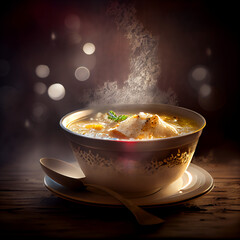 chicken noodle soup with rice - obrazy, fototapety, plakaty