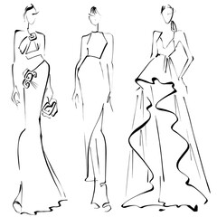 Sketch Fashion Event Illustration on a white background Woman in evening dress croquis, an easy style of fashion illustration Coloring
