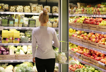 Woman buying fruits and vegetables at the market