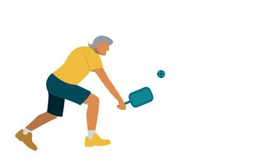 an elderly couple playing pickleball. Active old age. People of color go in for sports. Elderly people go in for sports. Pickleball. Activity. Vector flat illustration