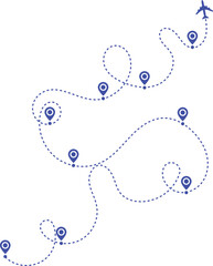 Airplane path in a dotted line shape. pin map marker pointer sign. Airplane line path travel icon. Aircraft tracking, planes travel dot line