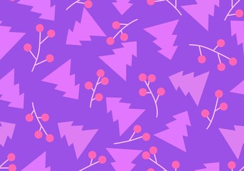 Winter Christmas tree seamless berries branches pattern for wrapping paper and fabrics and linens and kids