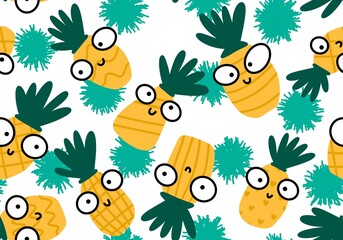 Fototapeta premium Fruit seamless cartoon pineapple pattern for wrapping paper and fabrics and linens and kids clothes print